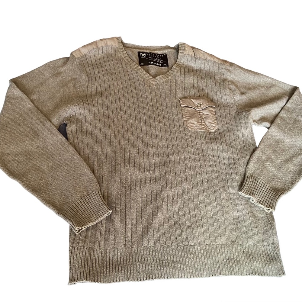 Marc Ecko Pullover Knit Sweater V Neck Preppy Cut & Sew Ribbed 72nd Division XXL